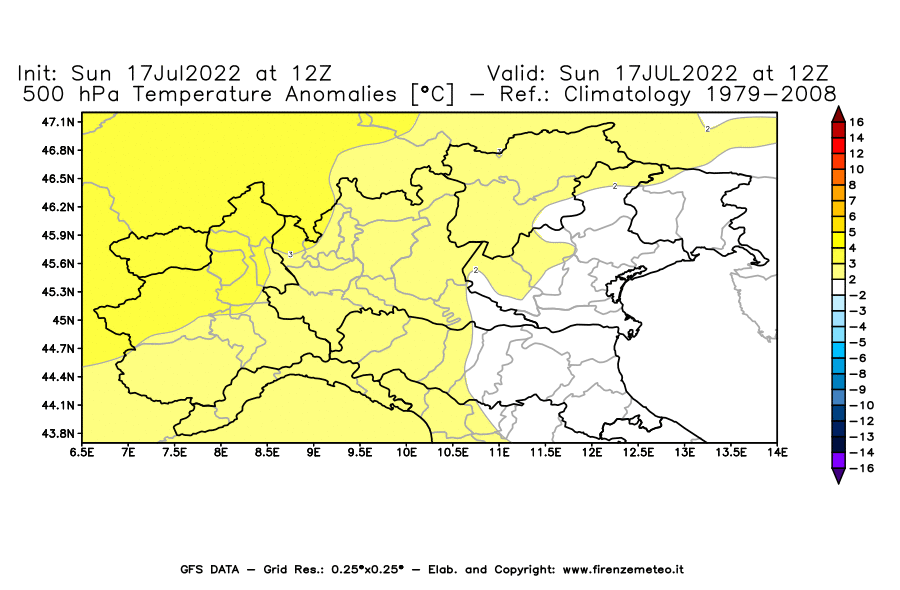 Mappa di analisi GFS - Anomalia Temperatura [°C] a 500 hPa in Nord-Italia
							del 17/07/2022 12 <!--googleoff: index-->UTC<!--googleon: index-->