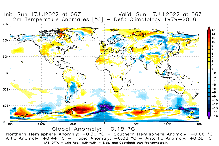 Mappa di analisi GFS - Anomalia Temperatura [°C] a 2 m in World
							del 17/07/2022 06 <!--googleoff: index-->UTC<!--googleon: index-->