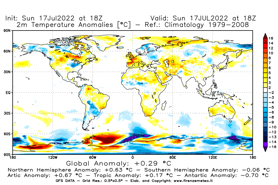 Mappa di analisi GFS - Anomalia Temperatura [°C] a 2 m in World
							del 17/07/2022 18 <!--googleoff: index-->UTC<!--googleon: index-->
