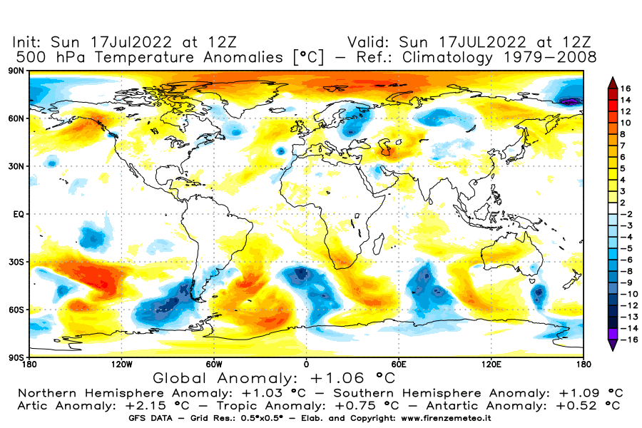 Mappa di analisi GFS - Anomalia Temperatura [°C] a 500 hPa in World
							del 17/07/2022 12 <!--googleoff: index-->UTC<!--googleon: index-->
