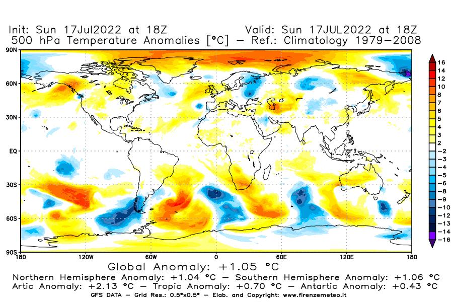 Mappa di analisi GFS - Anomalia Temperatura [°C] a 500 hPa in World
							del 17/07/2022 18 <!--googleoff: index-->UTC<!--googleon: index-->