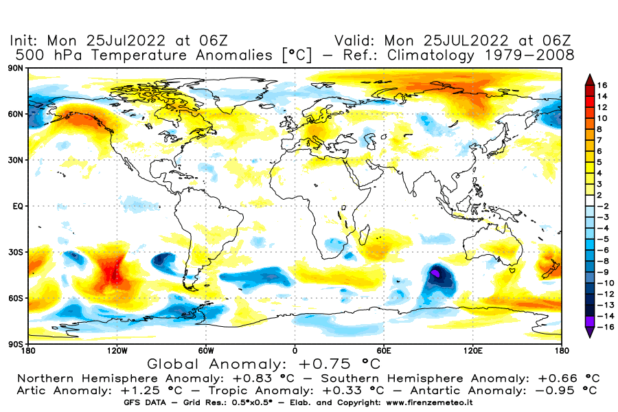 Mappa di analisi GFS - Anomalia Temperatura [°C] a 500 hPa in World
							del 25/07/2022 06 <!--googleoff: index-->UTC<!--googleon: index-->