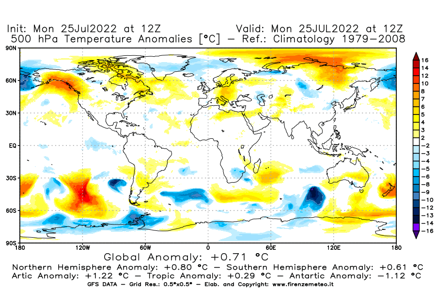 Mappa di analisi GFS - Anomalia Temperatura [°C] a 500 hPa in World
							del 25/07/2022 12 <!--googleoff: index-->UTC<!--googleon: index-->
