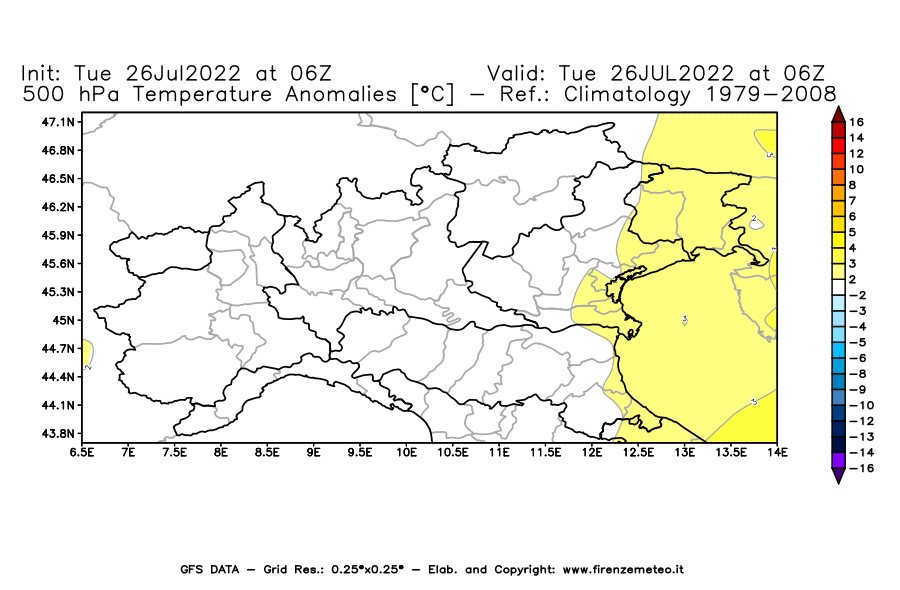 Mappa di analisi GFS - Anomalia Temperatura [°C] a 500 hPa in Nord-Italia
							del 26/07/2022 06 <!--googleoff: index-->UTC<!--googleon: index-->