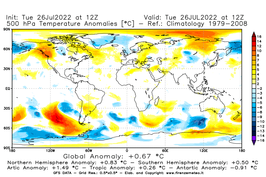 Mappa di analisi GFS - Anomalia Temperatura [°C] a 500 hPa in World
							del 26/07/2022 12 <!--googleoff: index-->UTC<!--googleon: index-->