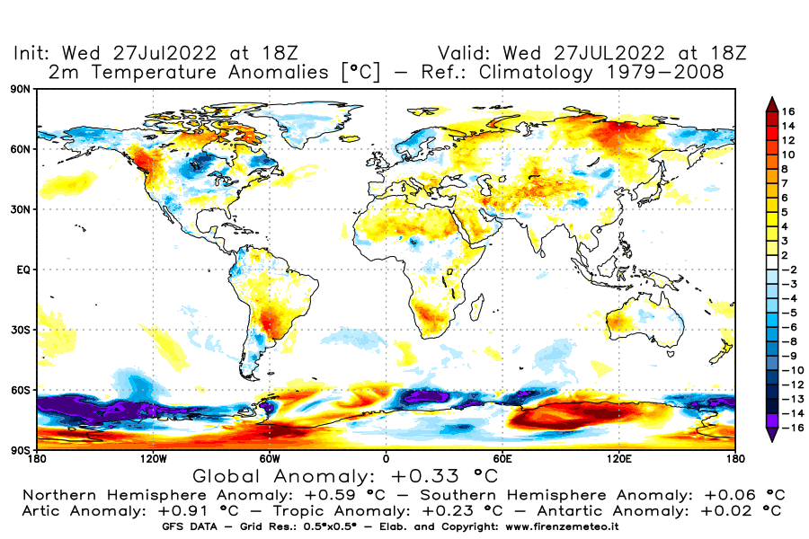 GFS analysi map - Temperature Anomalies [°C] at 2 m in World
									on 27/07/2022 18 <!--googleoff: index-->UTC<!--googleon: index-->