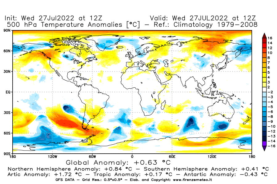 GFS analysi map - Temperature Anomalies [°C] at 500 hPa in World
									on 27/07/2022 12 <!--googleoff: index-->UTC<!--googleon: index-->