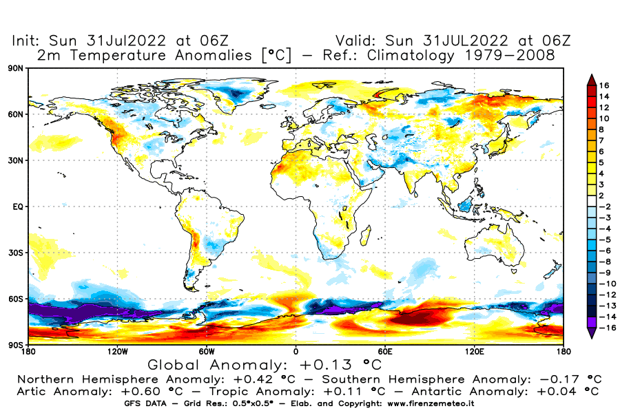 GFS analysi map - Temperature Anomalies [°C] at 2 m in World
									on 31/07/2022 06 <!--googleoff: index-->UTC<!--googleon: index-->