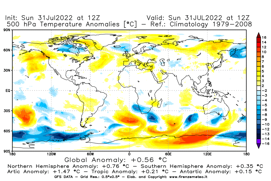 GFS analysi map - Temperature Anomalies [°C] at 500 hPa in World
									on 31/07/2022 12 <!--googleoff: index-->UTC<!--googleon: index-->
