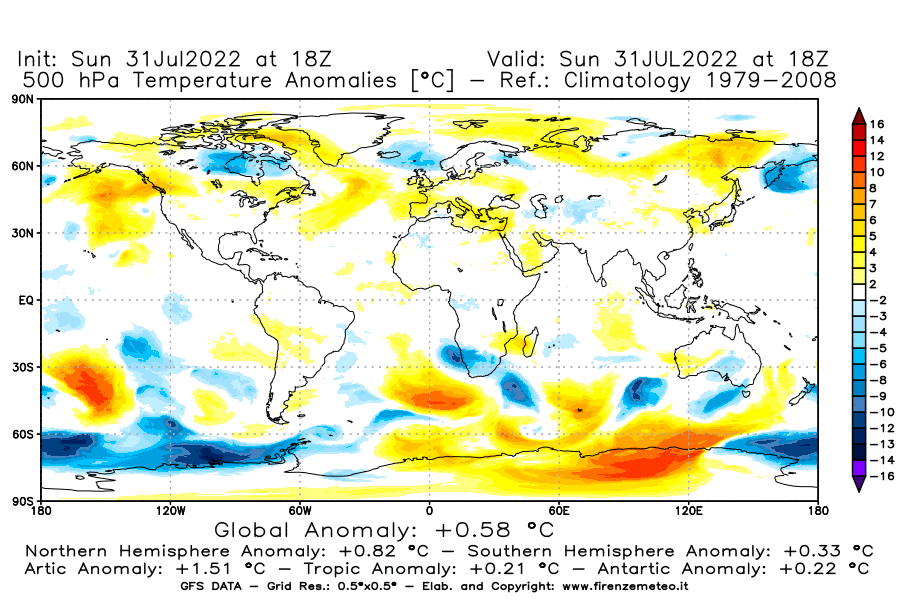 GFS analysi map - Temperature Anomalies [°C] at 500 hPa in World
									on 31/07/2022 18 <!--googleoff: index-->UTC<!--googleon: index-->