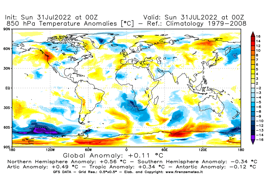 GFS analysi map - Temperature Anomalies [°C] at 850 hPa in World
									on 31/07/2022 00 <!--googleoff: index-->UTC<!--googleon: index-->