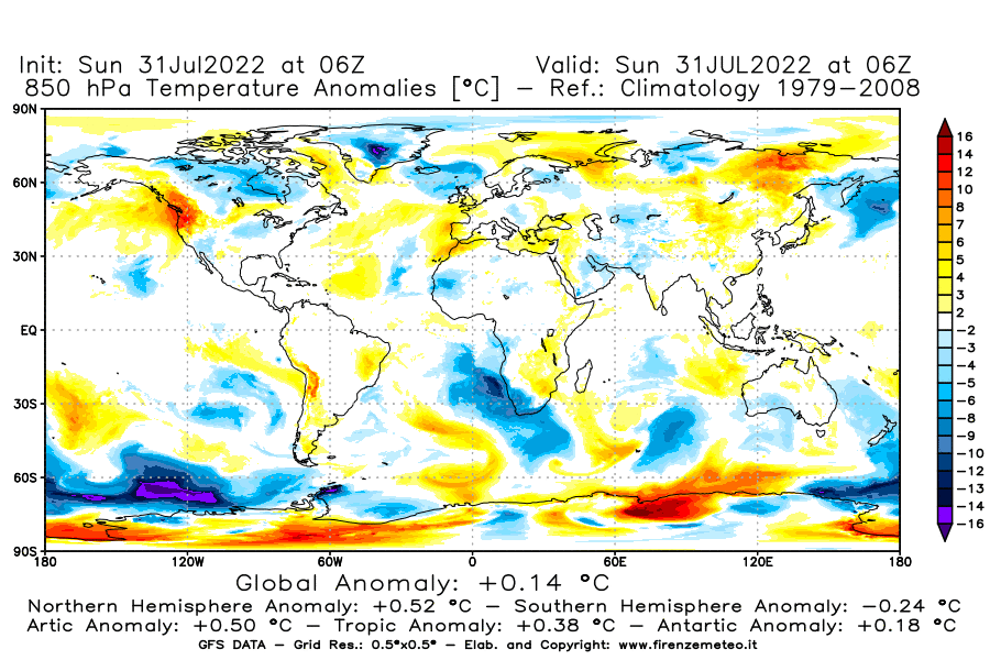 GFS analysi map - Temperature Anomalies [°C] at 850 hPa in World
									on 31/07/2022 06 <!--googleoff: index-->UTC<!--googleon: index-->