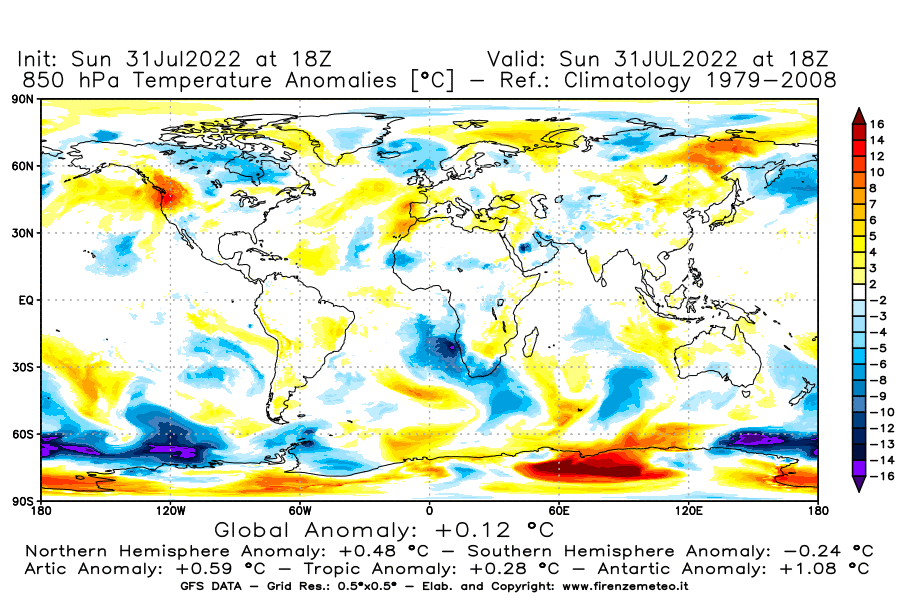 GFS analysi map - Temperature Anomalies [°C] at 850 hPa in World
									on 31/07/2022 18 <!--googleoff: index-->UTC<!--googleon: index-->