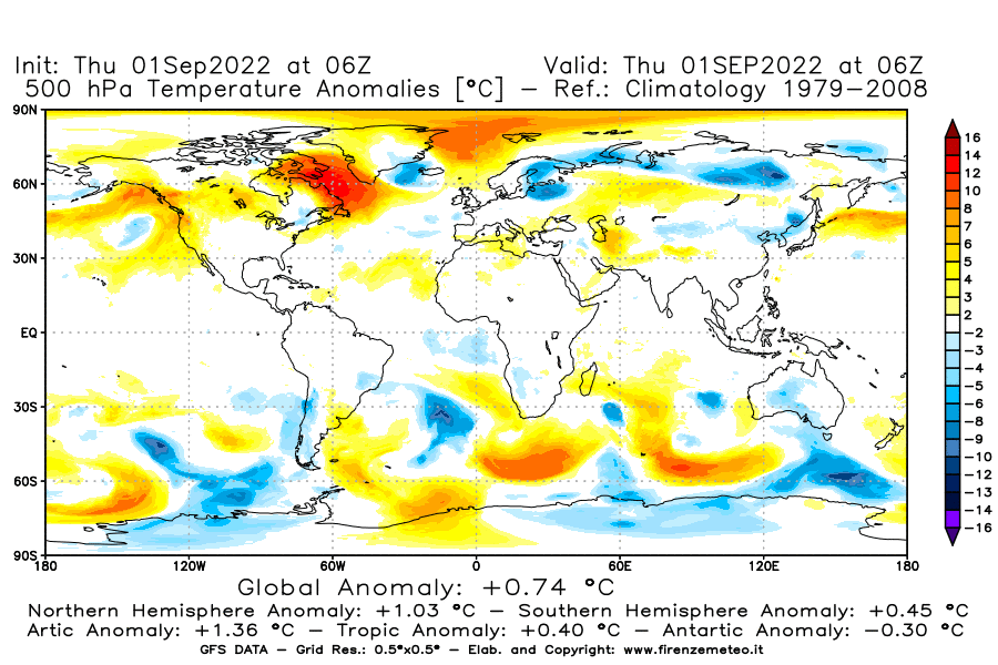 GFS analysi map - Temperature Anomalies [°C] at 500 hPa in World
									on 01/09/2022 06 <!--googleoff: index-->UTC<!--googleon: index-->