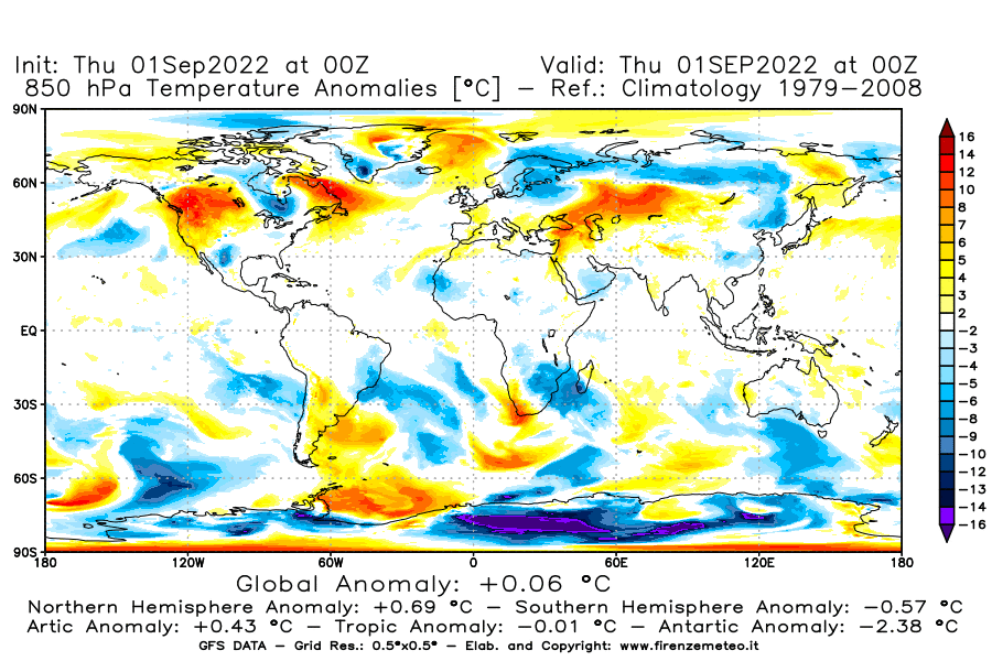 Mappa di analisi GFS - Anomalia Temperatura [°C] a 850 hPa in World
							del 01/09/2022 00 <!--googleoff: index-->UTC<!--googleon: index-->