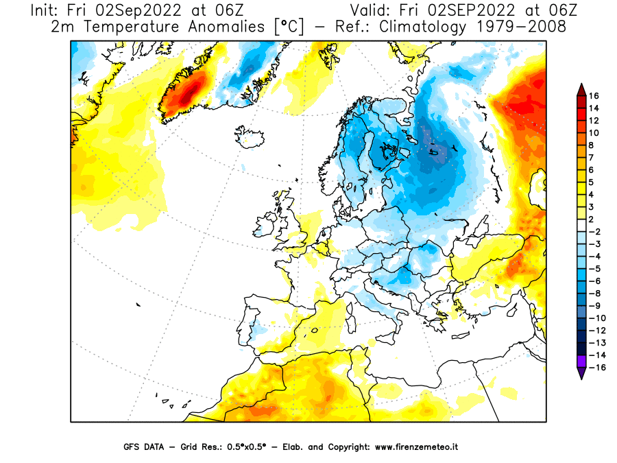 GFS analysi map - Temperature Anomalies [°C] at 2 m in Europe
									on 02/09/2022 06 <!--googleoff: index-->UTC<!--googleon: index-->