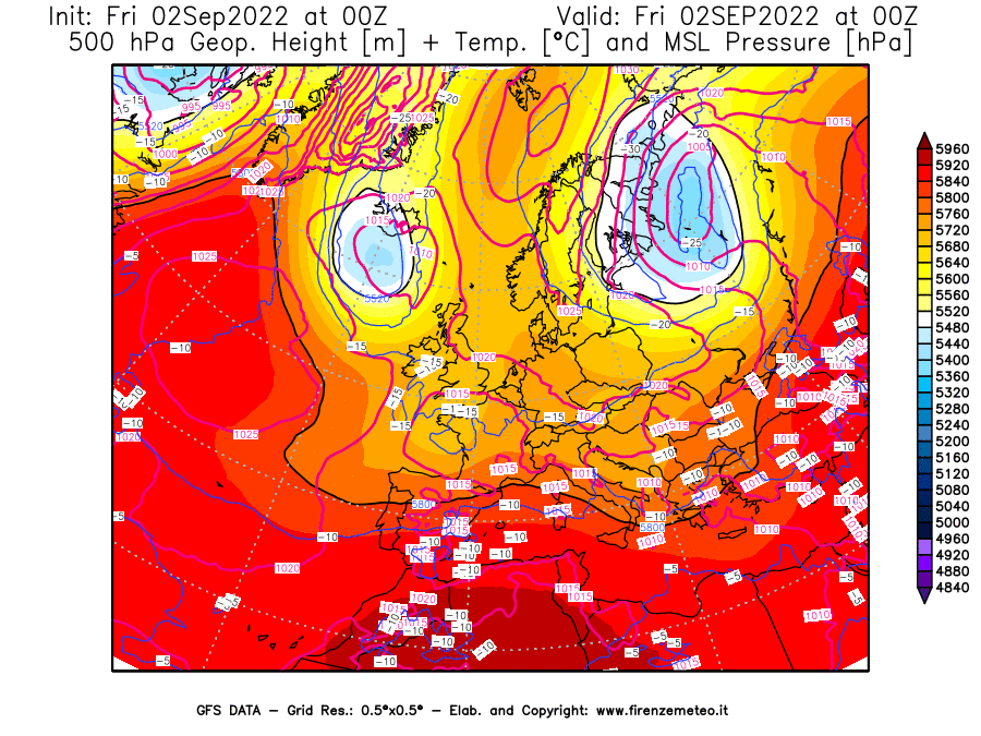 GFS analysi map - Geopotential [m] + Temp. [°C] at 500 hPa + Sea Level Pressure [hPa] in Europe
									on 02/09/2022 00 <!--googleoff: index-->UTC<!--googleon: index-->