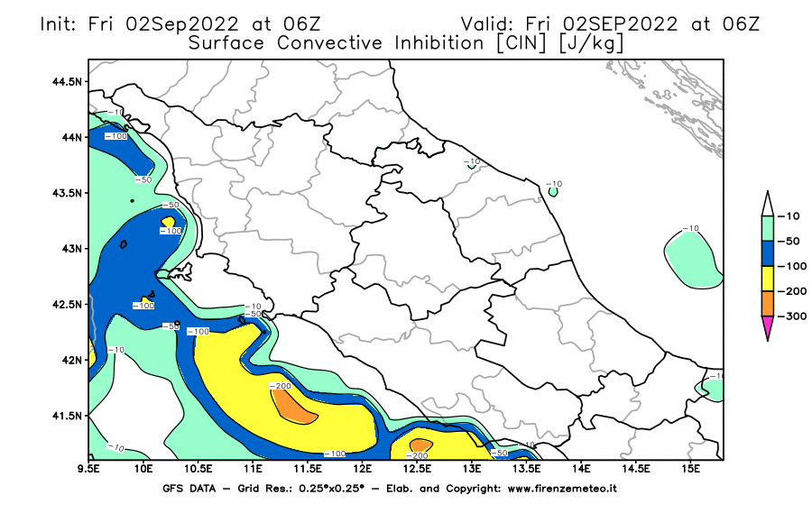 GFS analysi map - CIN [J/kg] in Central Italy
									on 02/09/2022 06 <!--googleoff: index-->UTC<!--googleon: index-->