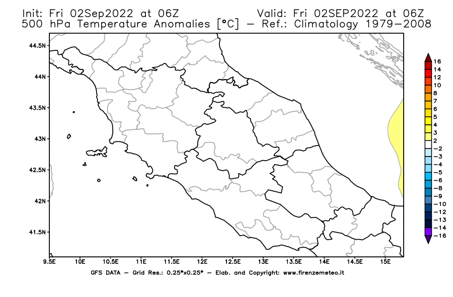 GFS analysi map - Temperature Anomalies [°C] at 500 hPa in Central Italy
									on 02/09/2022 06 <!--googleoff: index-->UTC<!--googleon: index-->