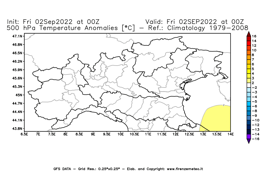 GFS analysi map - Temperature Anomalies [°C] at 500 hPa in Northern Italy
									on 02/09/2022 00 <!--googleoff: index-->UTC<!--googleon: index-->