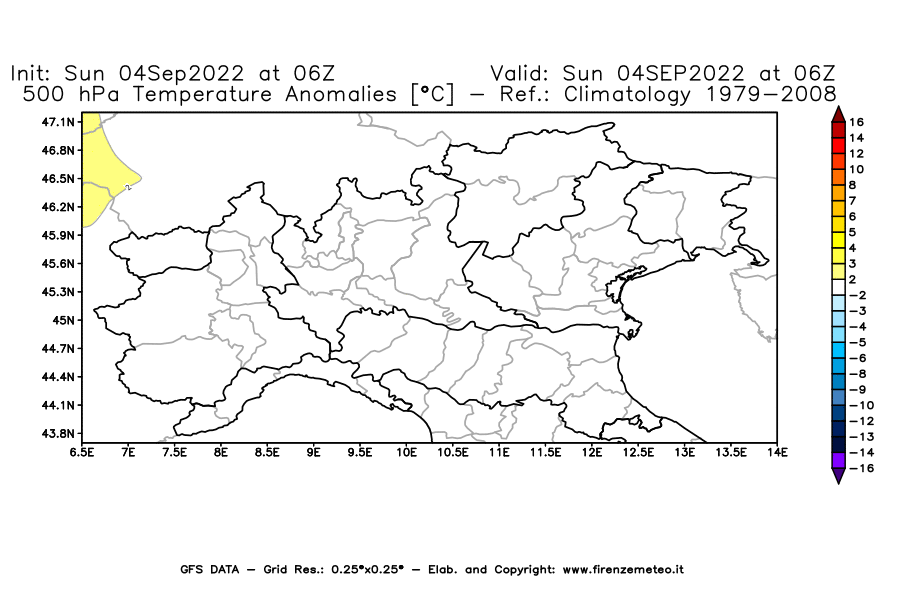 Mappa di analisi GFS - Anomalia Temperatura [°C] a 500 hPa in Nord-Italia
							del 04/09/2022 06 <!--googleoff: index-->UTC<!--googleon: index-->
