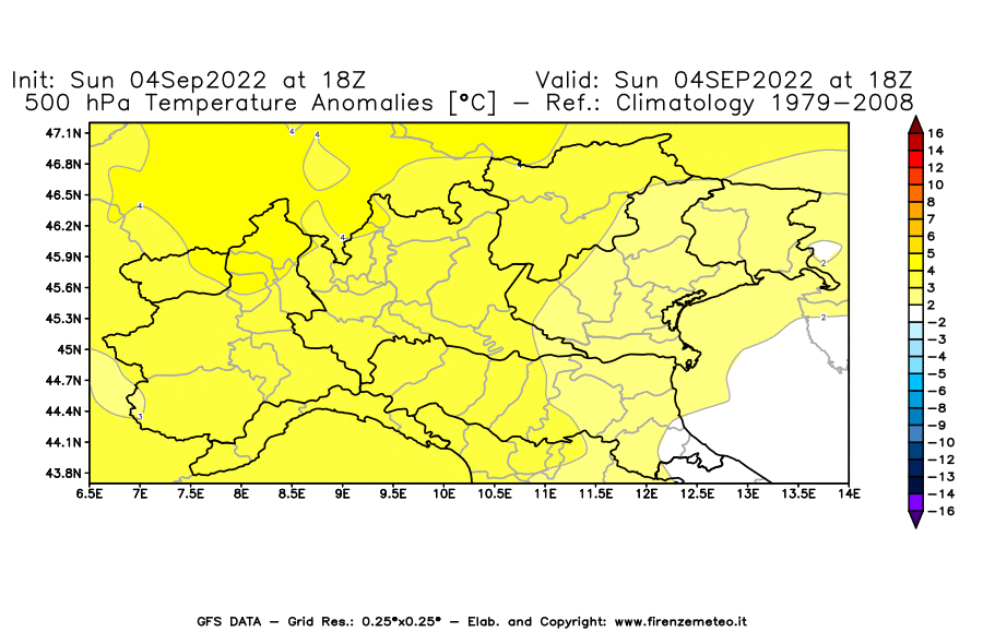 Mappa di analisi GFS - Anomalia Temperatura [°C] a 500 hPa in Nord-Italia
							del 04/09/2022 18 <!--googleoff: index-->UTC<!--googleon: index-->