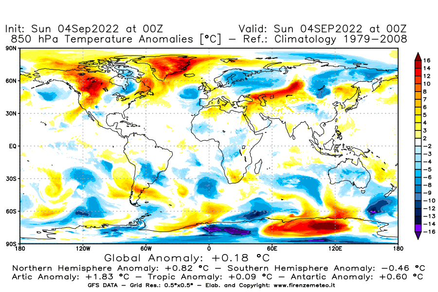 Mappa di analisi GFS - Anomalia Temperatura [°C] a 850 hPa in World
							del 04/09/2022 00 <!--googleoff: index-->UTC<!--googleon: index-->
