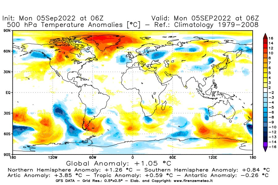 Mappa di analisi GFS - Anomalia Temperatura [°C] a 500 hPa in World
							del 05/09/2022 06 <!--googleoff: index-->UTC<!--googleon: index-->
