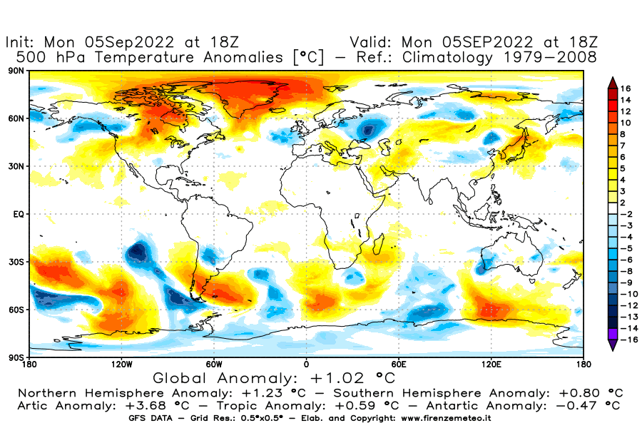 Mappa di analisi GFS - Anomalia Temperatura [°C] a 500 hPa in World
							del 05/09/2022 18 <!--googleoff: index-->UTC<!--googleon: index-->