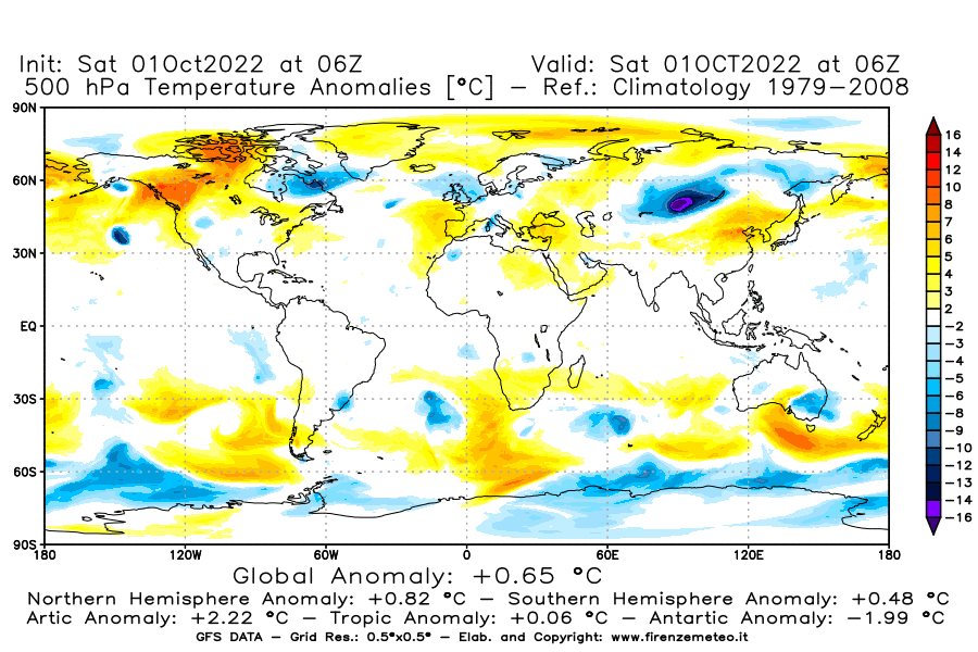 Mappa di analisi GFS - Anomalia Temperatura [°C] a 500 hPa in World
							del 01/10/2022 06 <!--googleoff: index-->UTC<!--googleon: index-->