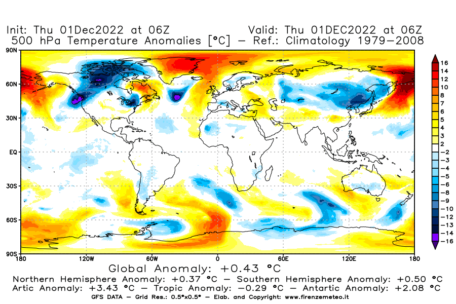 Mappa di analisi GFS - Anomalia Temperatura [°C] a 500 hPa in World
							del 01/12/2022 06 <!--googleoff: index-->UTC<!--googleon: index-->