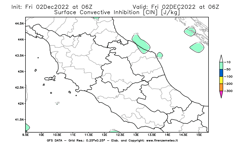 Mappa di analisi GFS - CIN [J/kg] in Centro-Italia
							del 02/12/2022 06 <!--googleoff: index-->UTC<!--googleon: index-->