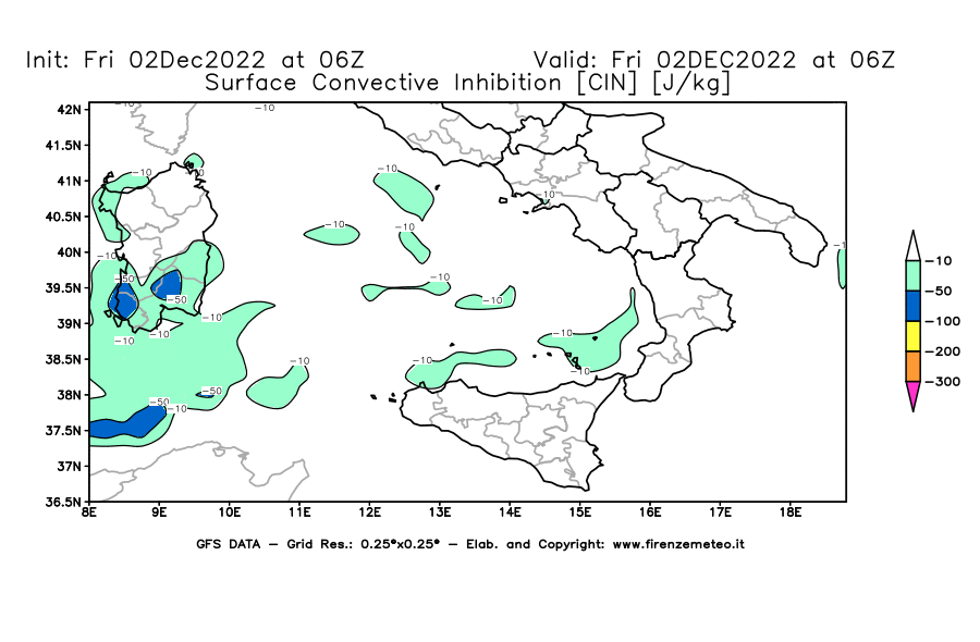 Mappa di analisi GFS - CIN [J/kg] in Sud-Italia
							del 02/12/2022 06 <!--googleoff: index-->UTC<!--googleon: index-->