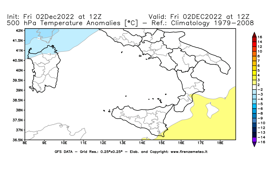 Mappa di analisi GFS - Anomalia Temperatura [°C] a 500 hPa in Sud-Italia
							del 02/12/2022 12 <!--googleoff: index-->UTC<!--googleon: index-->