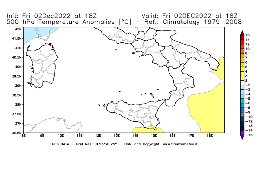 Mappa di analisi GFS - Anomalia Temperatura [°C] a 500 hPa in Sud-Italia
							del 02/12/2022 18 <!--googleoff: index-->UTC<!--googleon: index-->