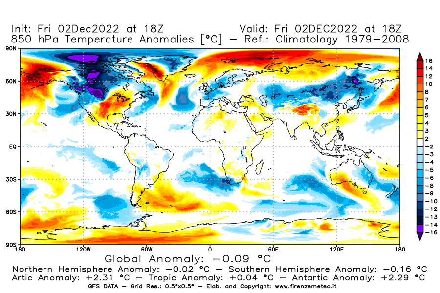 Mappa di analisi GFS - Anomalia Temperatura [°C] a 850 hPa in World
							del 02/12/2022 18 <!--googleoff: index-->UTC<!--googleon: index-->