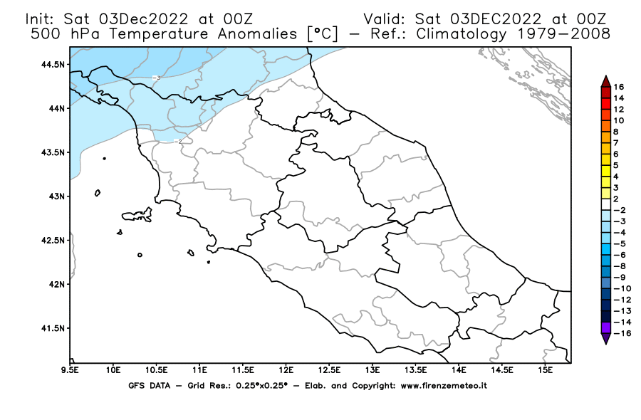 Mappa di analisi GFS - Anomalia Temperatura [°C] a 500 hPa in Centro-Italia
							del 03/12/2022 00 <!--googleoff: index-->UTC<!--googleon: index-->