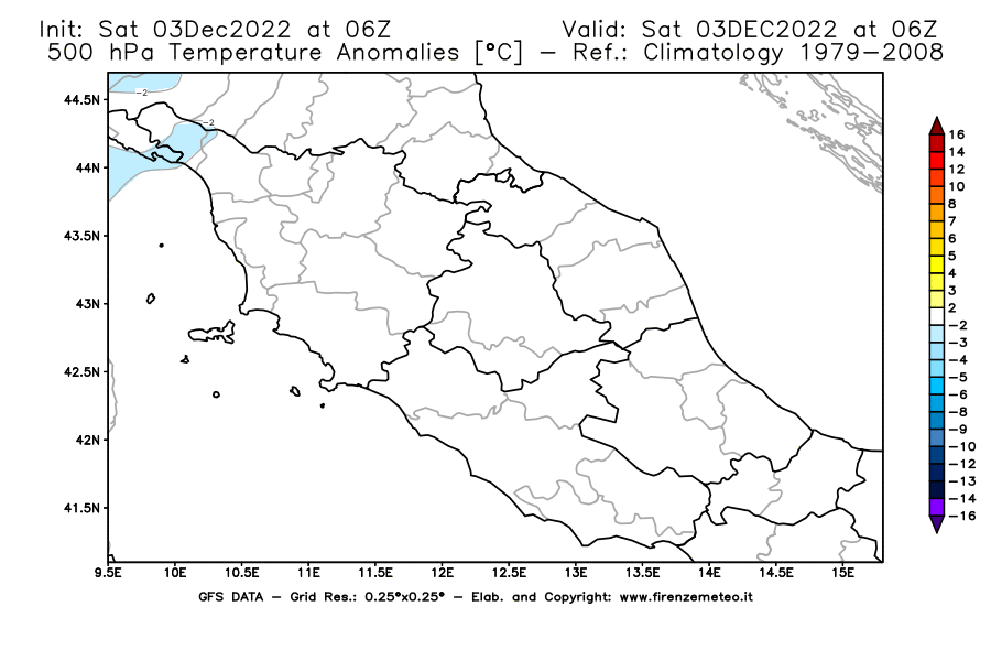 Mappa di analisi GFS - Anomalia Temperatura [°C] a 500 hPa in Centro-Italia
							del 03/12/2022 06 <!--googleoff: index-->UTC<!--googleon: index-->