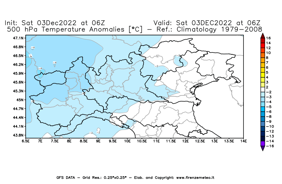 Mappa di analisi GFS - Anomalia Temperatura [°C] a 500 hPa in Nord-Italia
							del 03/12/2022 06 <!--googleoff: index-->UTC<!--googleon: index-->