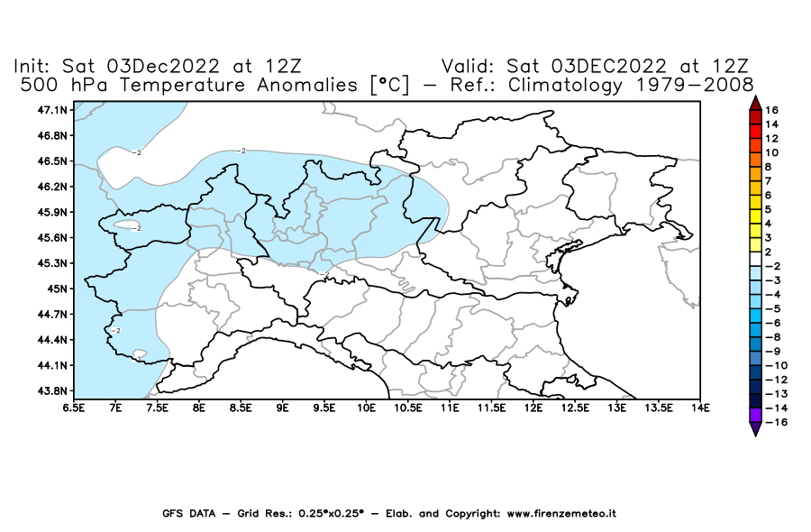 Mappa di analisi GFS - Anomalia Temperatura [°C] a 500 hPa in Nord-Italia
							del 03/12/2022 12 <!--googleoff: index-->UTC<!--googleon: index-->
