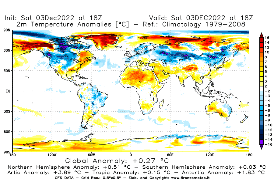 Mappa di analisi GFS - Anomalia Temperatura [°C] a 2 m in World
							del 03/12/2022 18 <!--googleoff: index-->UTC<!--googleon: index-->