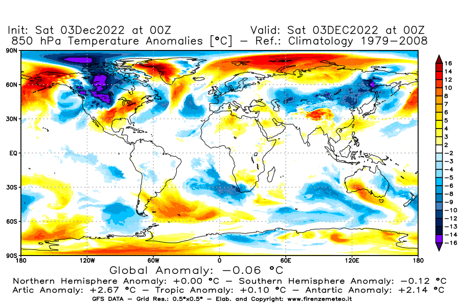 Mappa di analisi GFS - Anomalia Temperatura [°C] a 850 hPa in World
							del 03/12/2022 00 <!--googleoff: index-->UTC<!--googleon: index-->