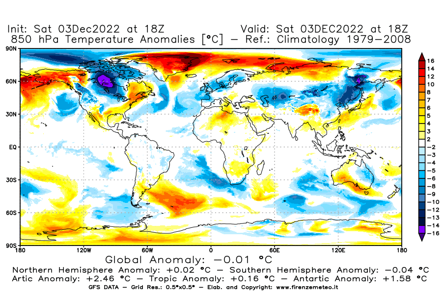 Mappa di analisi GFS - Anomalia Temperatura [°C] a 850 hPa in World
							del 03/12/2022 18 <!--googleoff: index-->UTC<!--googleon: index-->