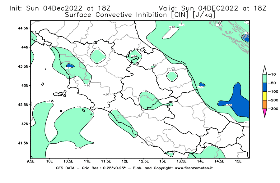 Mappa di analisi GFS - CIN [J/kg] in Centro-Italia
							del 04/12/2022 18 <!--googleoff: index-->UTC<!--googleon: index-->