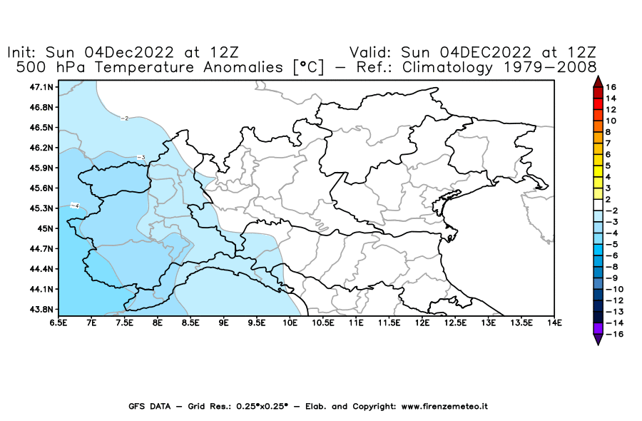 Mappa di analisi GFS - Anomalia Temperatura [°C] a 500 hPa in Nord-Italia
							del 04/12/2022 12 <!--googleoff: index-->UTC<!--googleon: index-->