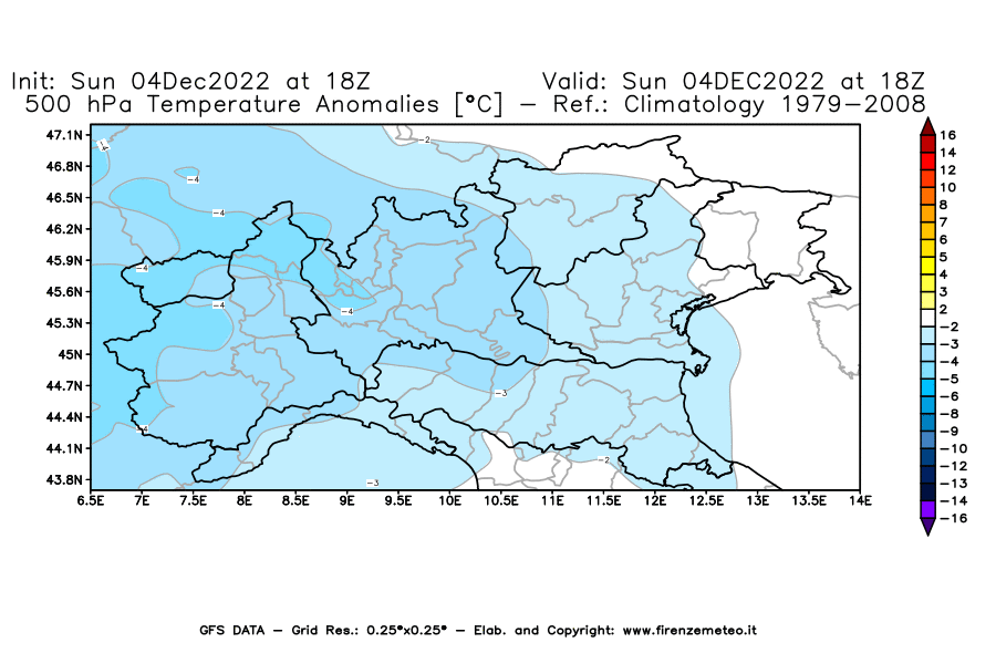 Mappa di analisi GFS - Anomalia Temperatura [°C] a 500 hPa in Nord-Italia
							del 04/12/2022 18 <!--googleoff: index-->UTC<!--googleon: index-->