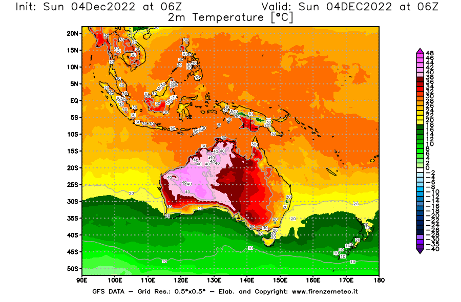 Mappa di analisi GFS - Temperatura a 2 metri dal suolo [°C] in Oceania
							del 04/12/2022 06 <!--googleoff: index-->UTC<!--googleon: index-->