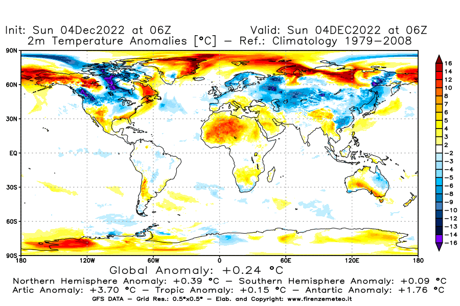 Mappa di analisi GFS - Anomalia Temperatura [°C] a 2 m in World
							del 04/12/2022 06 <!--googleoff: index-->UTC<!--googleon: index-->