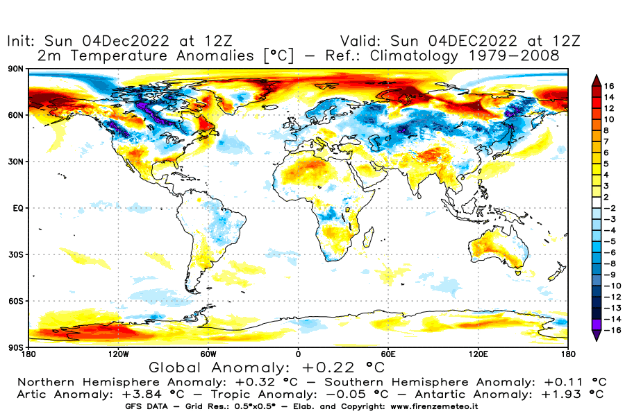 Mappa di analisi GFS - Anomalia Temperatura [°C] a 2 m in World
							del 04/12/2022 12 <!--googleoff: index-->UTC<!--googleon: index-->