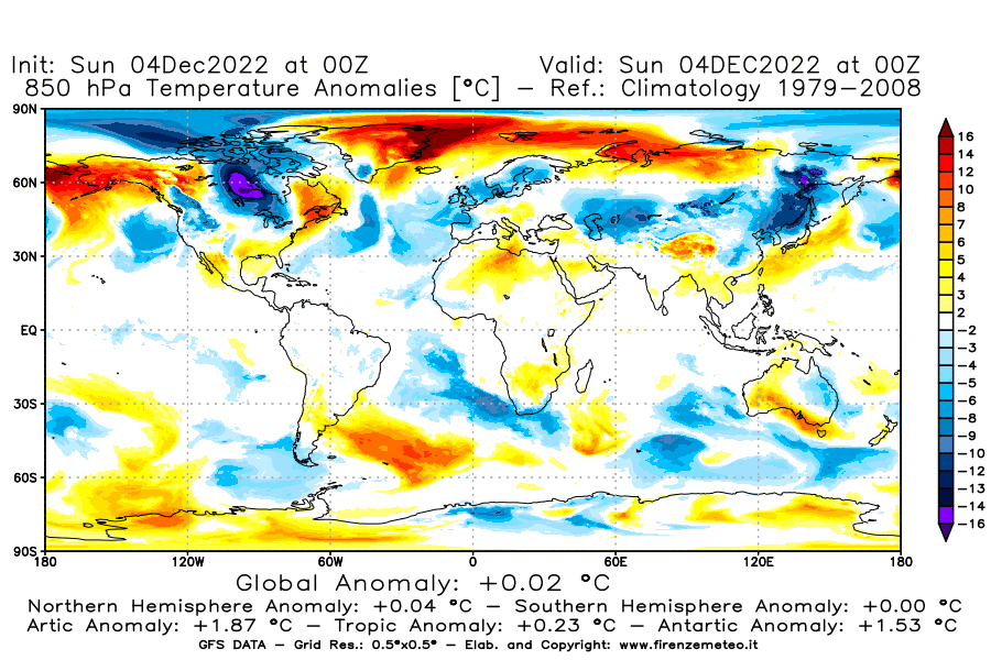Mappa di analisi GFS - Anomalia Temperatura [°C] a 850 hPa in World
							del 04/12/2022 00 <!--googleoff: index-->UTC<!--googleon: index-->